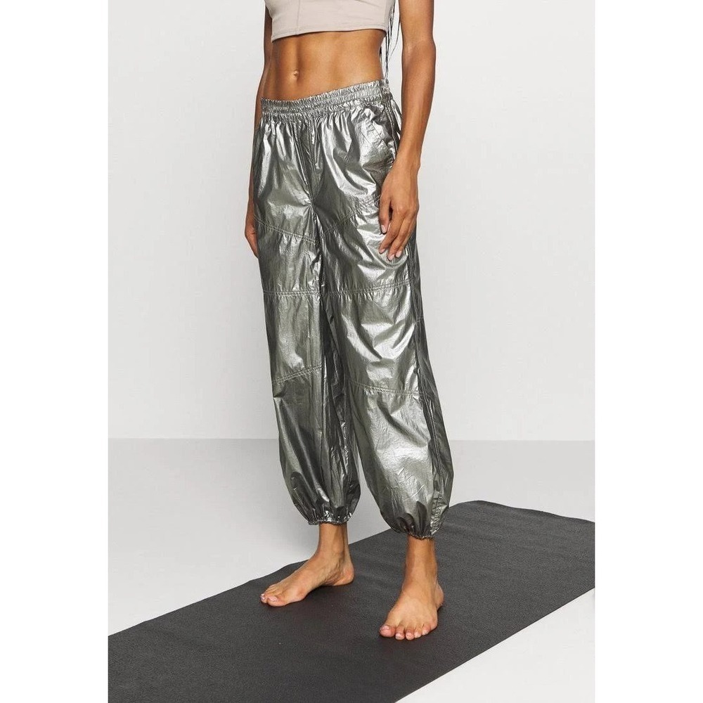 Free People Movement Mirror Ball Metallic Parachute Pants Silver Jogger S